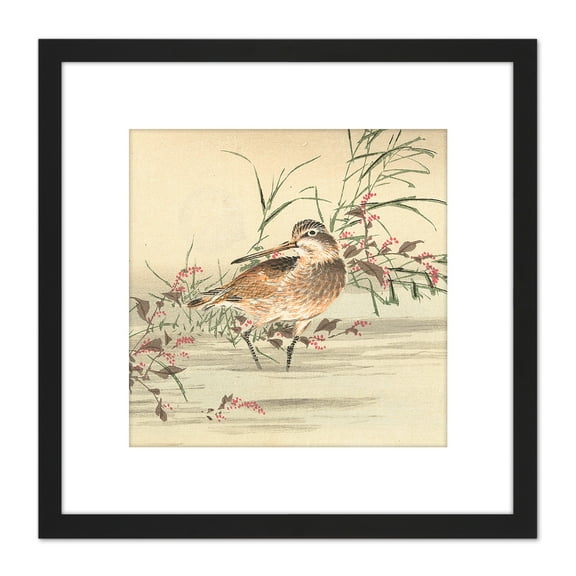 Kono Bairei Stream Bird Japanese Woodblock 8X8 Inch Square Wooden Framed Wall Art Print Picture with Mount