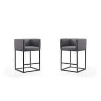 Manhattan Comfort Embassy 25" Faux Leather Counter Stool in Gray (Set of 2)