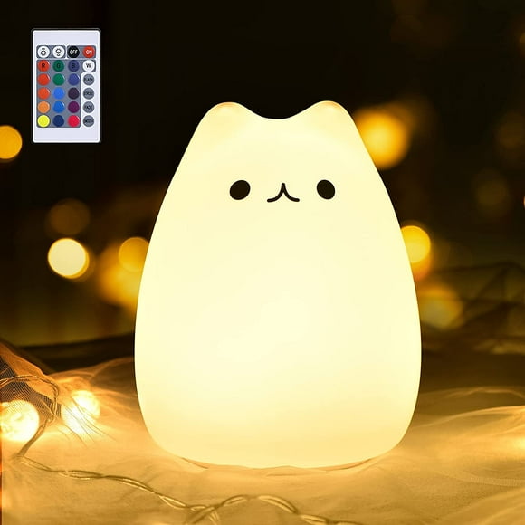 Lampe Chat, Veilleuse Télécommande GoLine, Décoration de Chambre de Bébé Fille Garçon, Lampe de Chevet pour Enfants, Veilleuse Tactile, Lampes de Chambre de Bébé Kitty, Veilleuse Basse Lumière, Lampes Tactiles de Chevet, Idées Cadeaux pour Adolescentes.