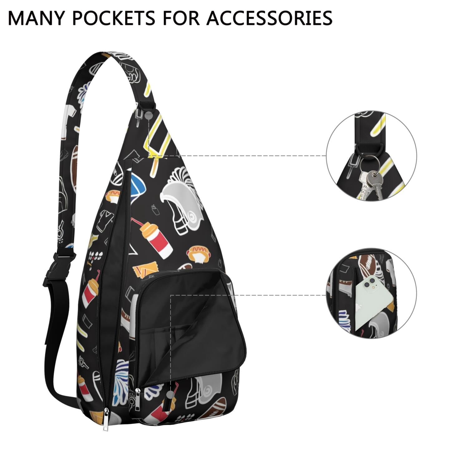 Sports Sling Backpack - Baseball, Football, Soccer, Basketball Print – Lightweight Crossbody Bag for Hiking, Gym, Travel – Athletic Gift for Sports Lovers