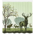 thumbnail image 2 of Ambesonne Green Shower Curtain, Deer and Nature Park, 69"Wx75"L, Green, 2 of 4