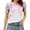 A616 Pink, variant on Women's Floral Print Short Sleeve Top with Puff Sleeves and Ruffles Rose Pattern Design Light Fabric Ideal for Spring and Summer Wear