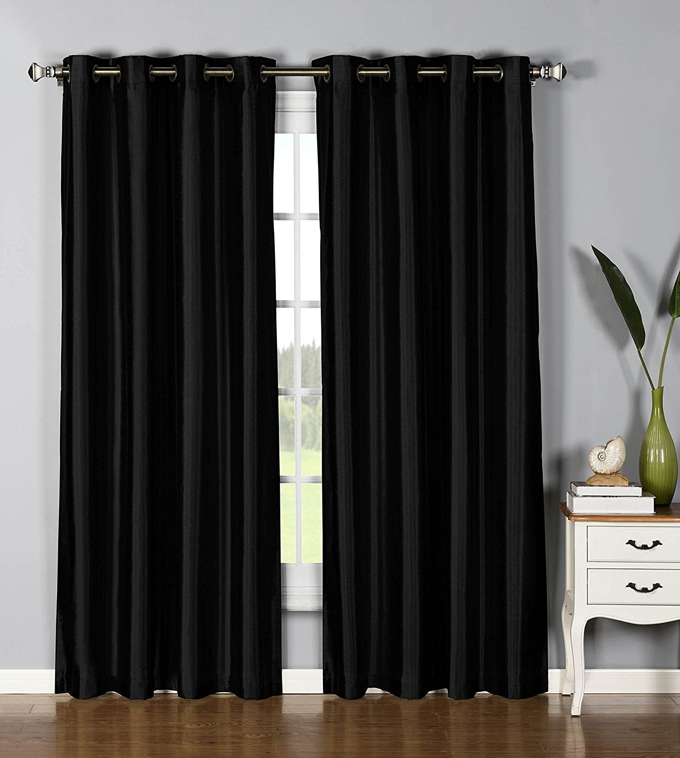 Tiebacks in 8 Sizes Black Lined Faux Silk Curtains 