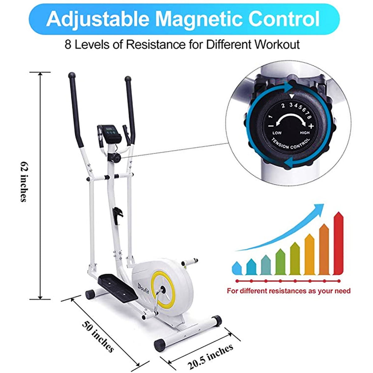 Doufit Exercise Machine for Indoor Fitness Gym Workout Adjustable Magnetic Elliptical Cross Trainer with LCD Monitor and Pulse Sensors Walmart