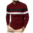 thumbnail image 3 of VBARHMQRT T-Shirt à Poche pour Hommes, Automne et Hiver, Col Rond, Manches Longues, T-Shirt à Blocs de Couleur, Rouge, 3 of 5