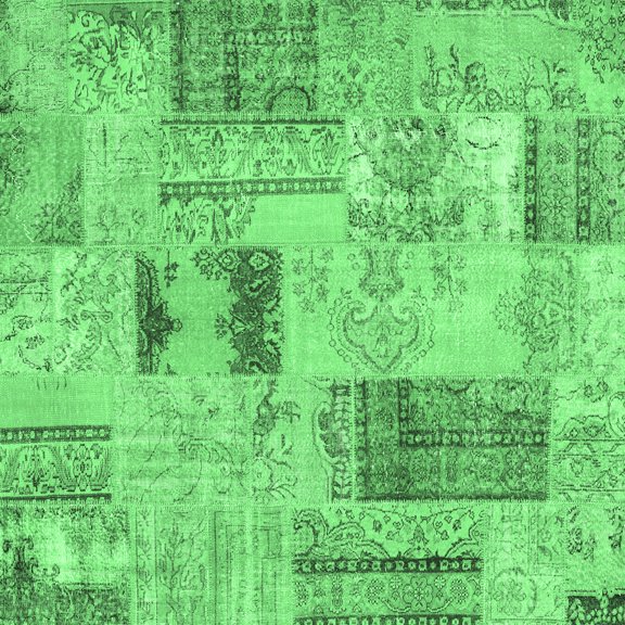Ahgly Company Indoor Square Patchwork Emerald Green Transitional Area Rugs, 5' Square
