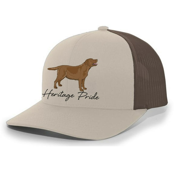 Heritage Pride Canine Collection Chocolate Lab Labrador Retriever Hunting Dog Mens Embroidered Mesh Back Trucker Hat, Khaki/Brown
