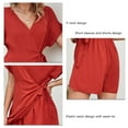 thumbnail image 5 of Women Short Jumpsuit V Neck Short Sleeve Elastic Waist Tie Pure Color Loose Short Jumpsuit for Party Holiday Club Red XL Rawiri, 5 of 6