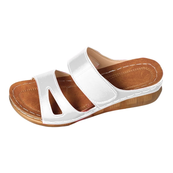 Arch Support Wedge Sandals for Women Casual Slip On Open Toe Beach Sandal Non Slip Walking Dress Shoes White Size 6.5