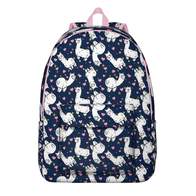 Cartoon Llama Backpack – Adorable Alpaca Face Pattern Daypack with Cute Kawaii Design for Students