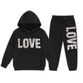 thumbnail image 4 of Zylarhe Girls Boys Sweatshirt Girls Outfits&Set Fashion Casual Printed Long Sleeved Hooded Top Hoodie Pants Suit for Girls Black 12-13 Years, 4 of 4