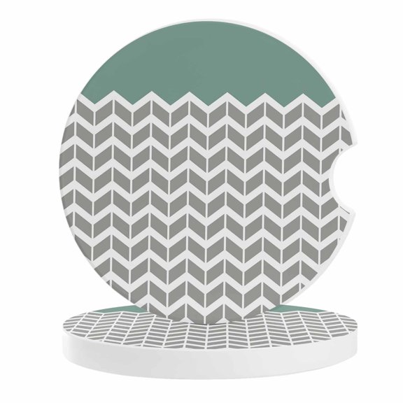 2 Pack Car Coasters Vintage Herringbone Pattern Ceramic Car Cup Holder Coaster Turquoise Grey Absorbent Drink Coasters Protects Interior from Spills, Car Interior Accessories