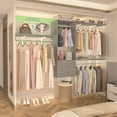 thumbnail image 3 of 96 Hanging Closet System with 2 Wooden Drawers, 75"–87" Height Adjustable Closet Organizer System with Tower, 4-8FT Custom Closet Shelving System, Wall-Mounted Walk-In Closets Wardrobe, Grey, 3 of 7