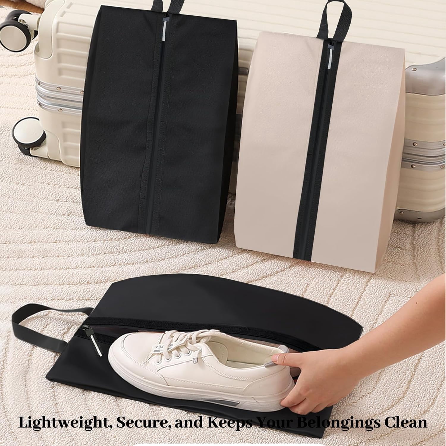 Shoe Bag Odor-Absorbing Water-Resistant, Travel Friendly Golf Shoe Bag with Zipper for  Ideal for Gym,Spikes,Golf,Tennis,Baseball(Black, 1-Pack)