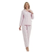 GLOBAL 100% Cotton Comfy Flannel Pajamas for Women 2-Piece Warm and Cozy Pj Set of Loungewear Button Front Top Pants