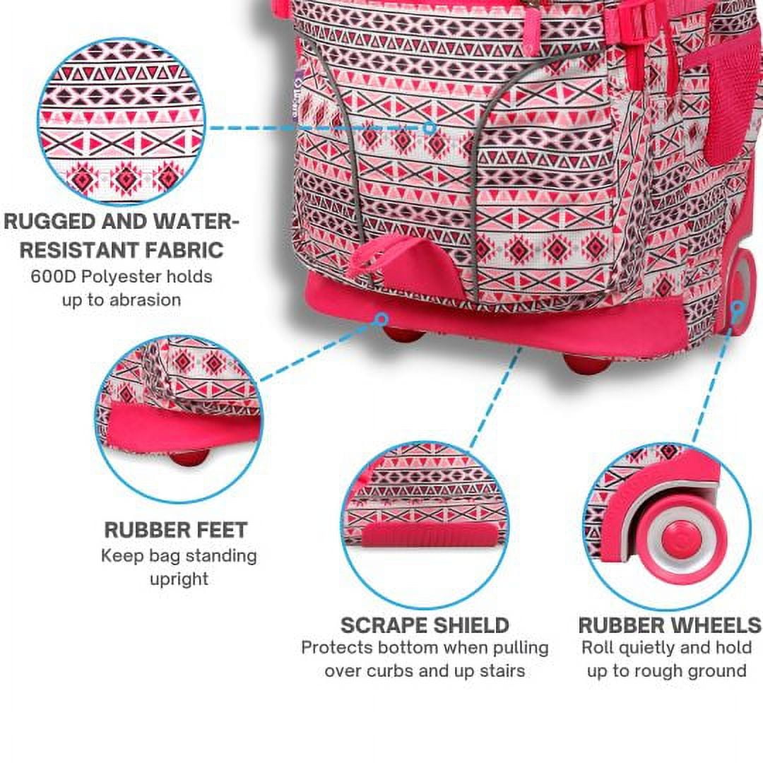 J World Womens Lunar 19.5" Multi-Purpose Lapotop Rolling Backpack for School and Travel, Skandi Pink