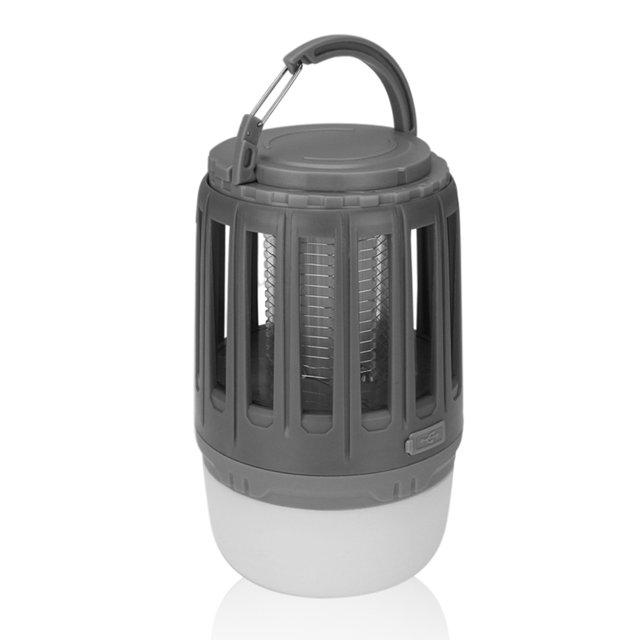 Lámpara de insectos de insecto LED Oficina al aire libre 2-en-1 ABS Control de plagas Linterna con gancho colgante Alta eficiencia Caja fuerte de bajo ruido gris Inevent OD002872-01B