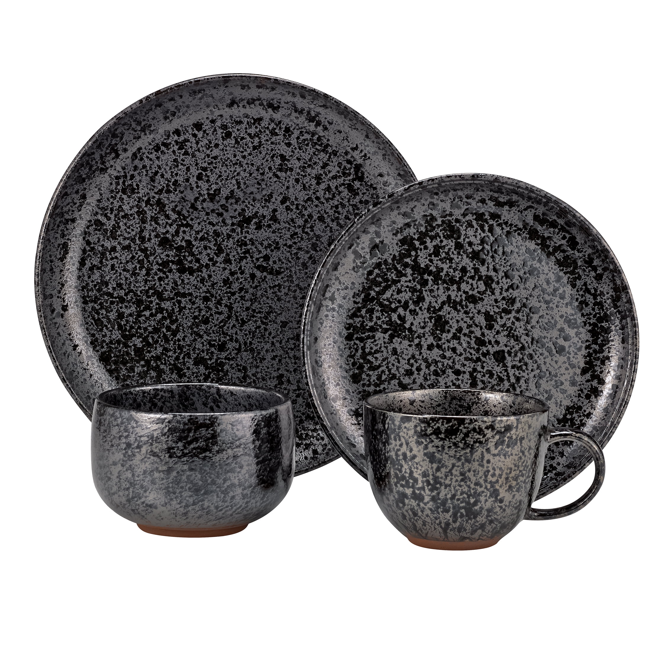 Over and Back 16 Piece Black Stoneware Dinnerware Set