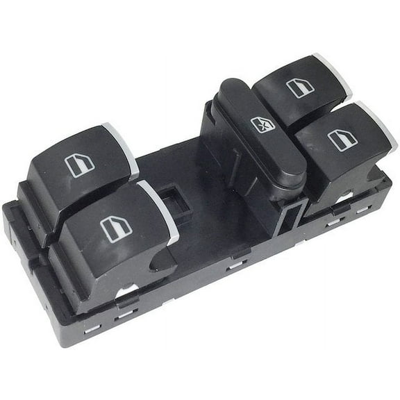 Front Left Driver Side Window Switch - 5 Button - Black and Chrome Tipped - Compatible with 2010 - 2014 Volkswagen GTI 4-Door 2011 2012 2013