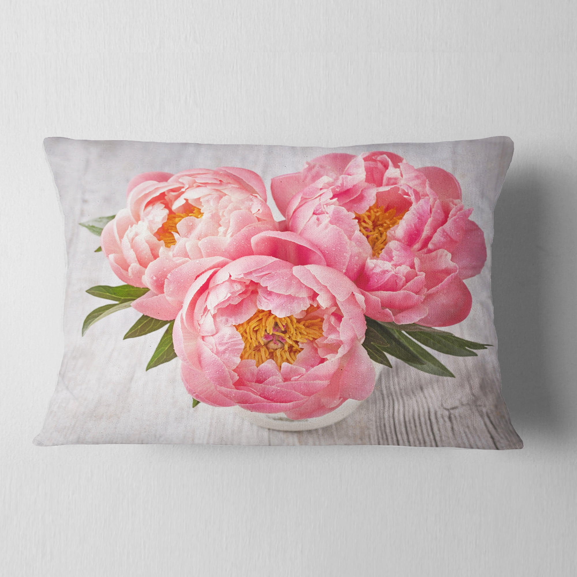 Designart Peony Flowers on White Floor - Floral Throw Pillow - 12x20