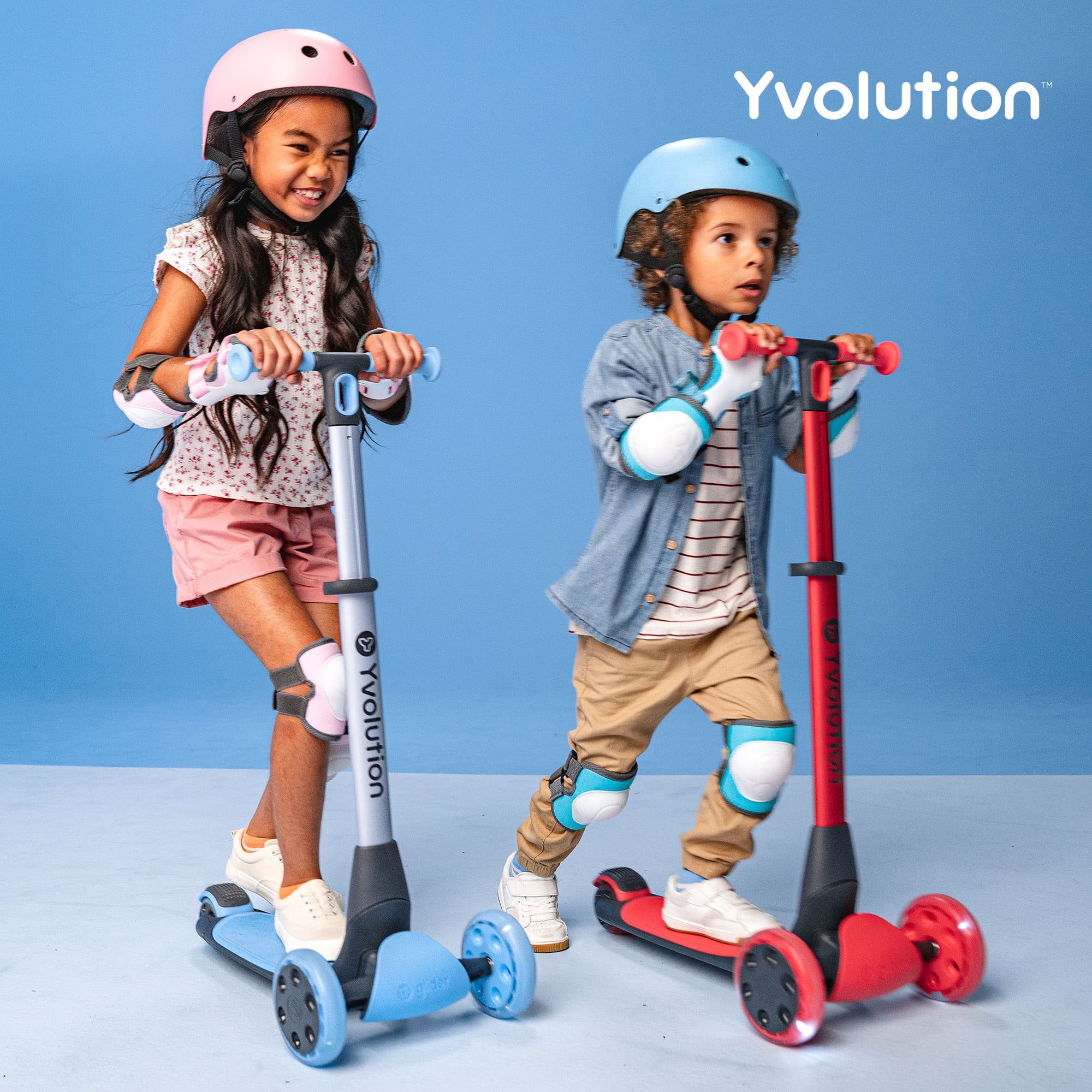 Yvolution Glider Nua Red 3-Wheel Kids Scooter Light-up Wheels Adjustable for Boys or Girls Age 3+