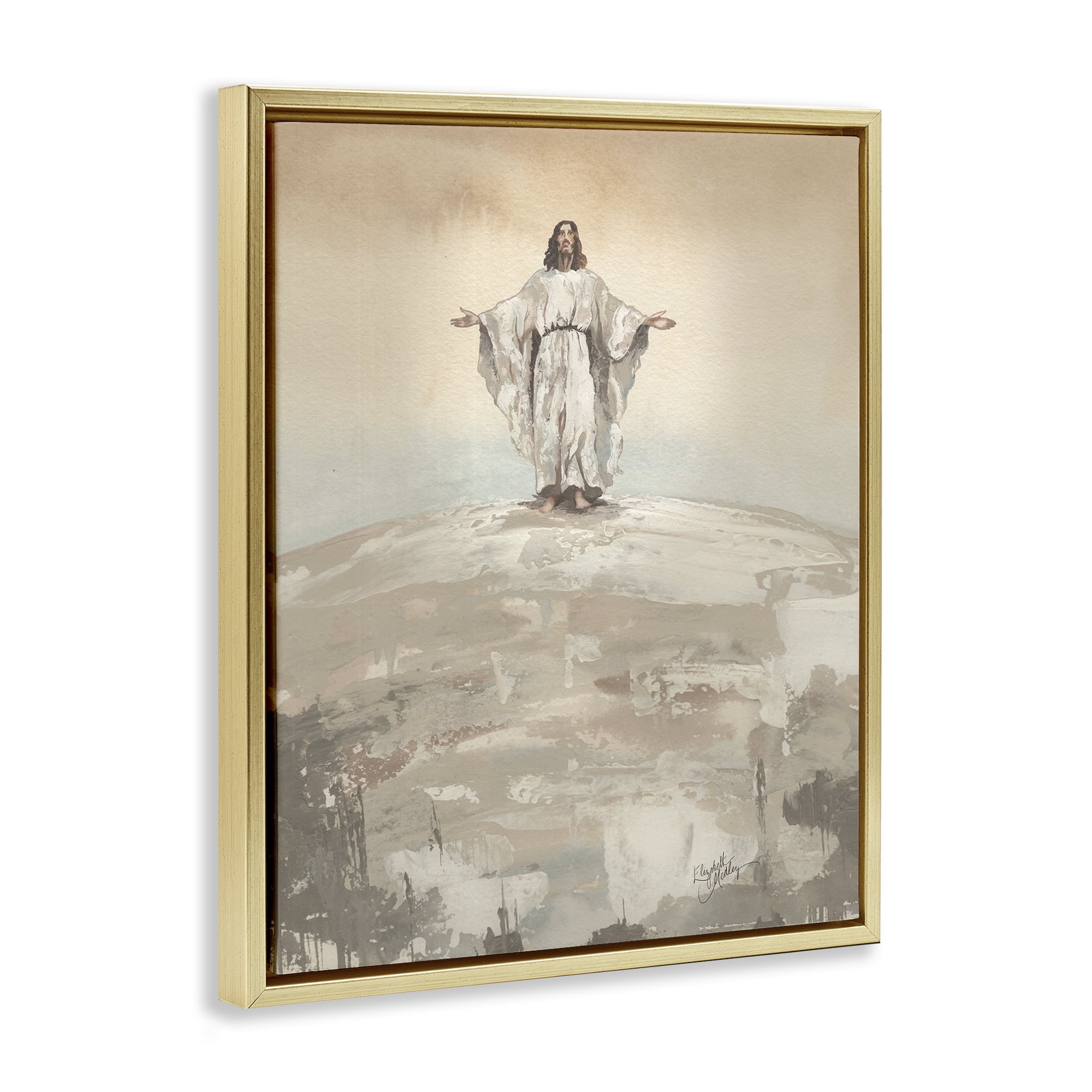 Stupell Industries Jesus on Hill Gold Framed Floater Canvas Wall Art, design by Elizabeth Medley