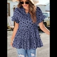 thumbnail image 4 of Blusas Bohemias de con Cuello en V, Corta, Fruncidas y Estampados Al Azar para Mujer, Estilo Casual, Color Azul Marino, Talla L, 4 of 10