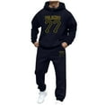 thumbnail image 3 of Mens Track Suits 2 Piece Set Casual Jogging Gym Sweat Suits Casual Letter Printed Hoodie Set Fall Winter Outfits, Navy, Size XL, 3 of 5