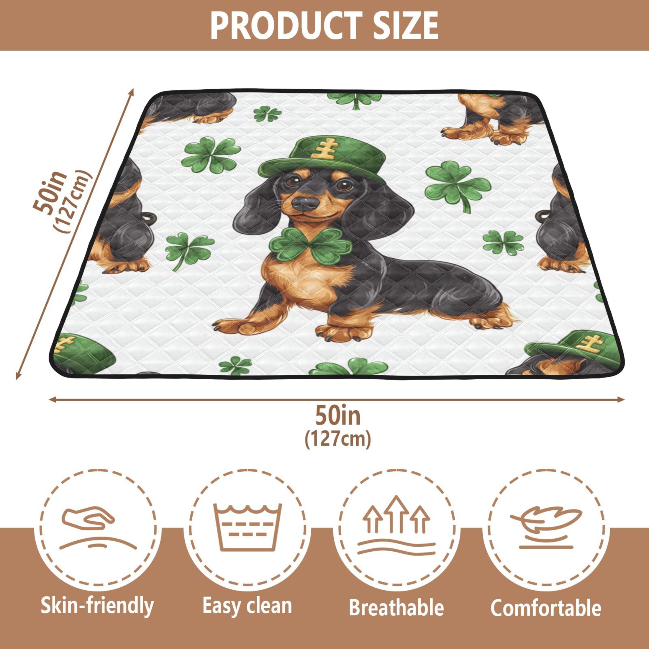 WOBOGO St Patricks Pattern Of Dachshund in A Shamrock Hat Baby Playmats Extra Large Waterproof Rollable Activity Pads for Toddlers 50×50inch