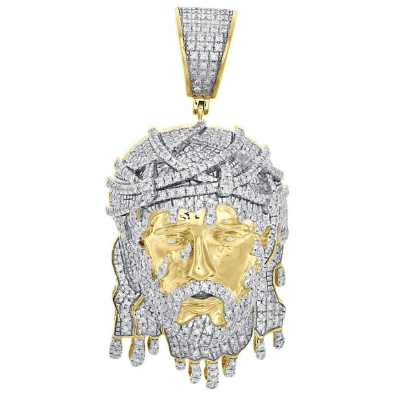 10K Yellow Gold Mens Diamond Jesus Face Pendant 2.30" Drip Piece Charm 2.75 CT.