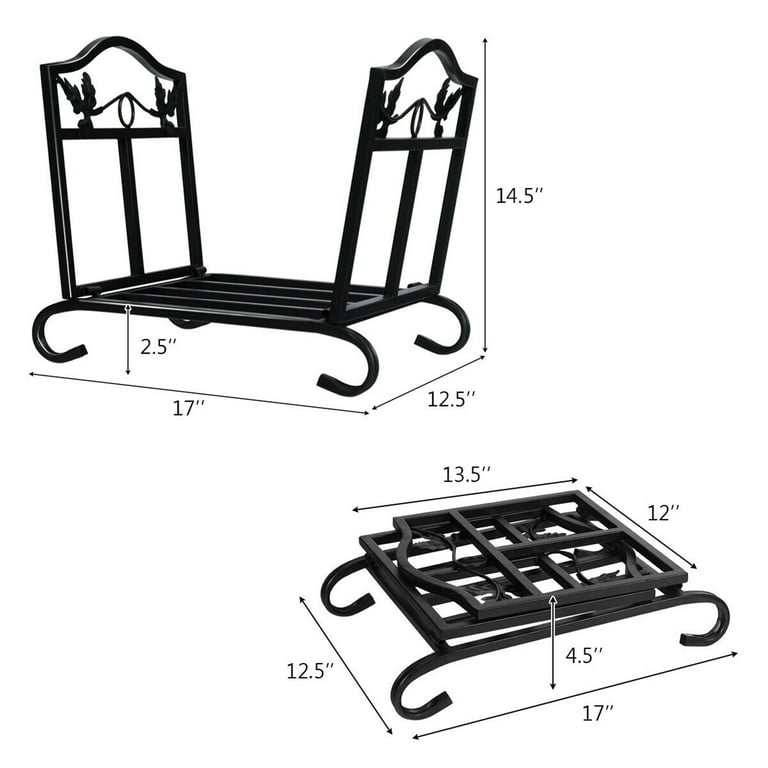 Gymax Foldable Firewood Log Rack Steel Wood Storage Holder for Fireplace Black Gymax Foldable Firewood Log Rack Steel Wood Storage Holder for Fireplace Black