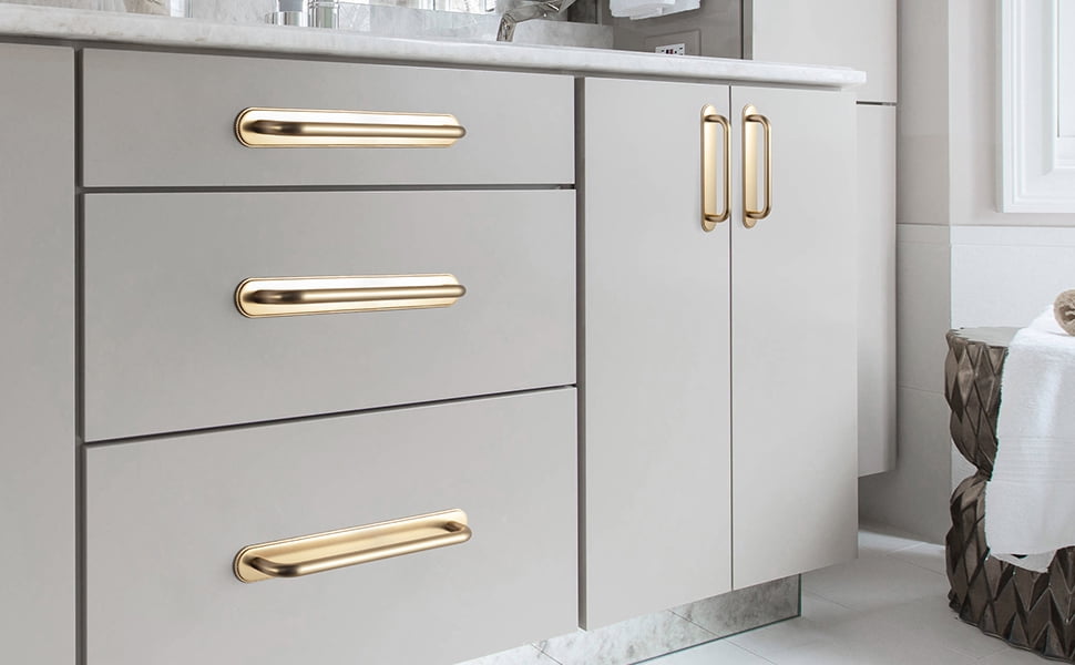 Goo-Ki 2 Pack 5''(128mm) Hole Center Champagne Bronze Cabinet Pulls with Backplate, Zinc Alloy Minimalist Style Cabinet Handles for Drawer,Dresser,Cupboard Wardrobe Cabinet (2218-g019)