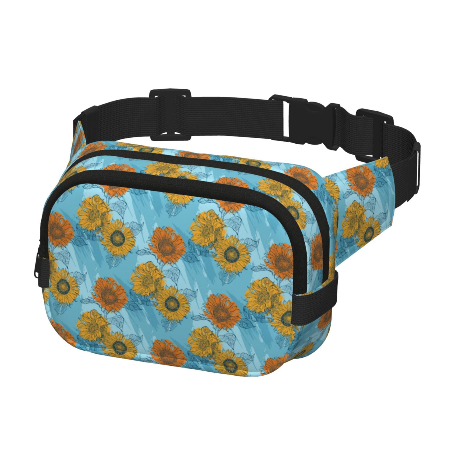Picia Sunflowers Print Square Double-Layer Waist Bag Mini Adjustable Waist Belt Bag Exercise Running Travel Hiking