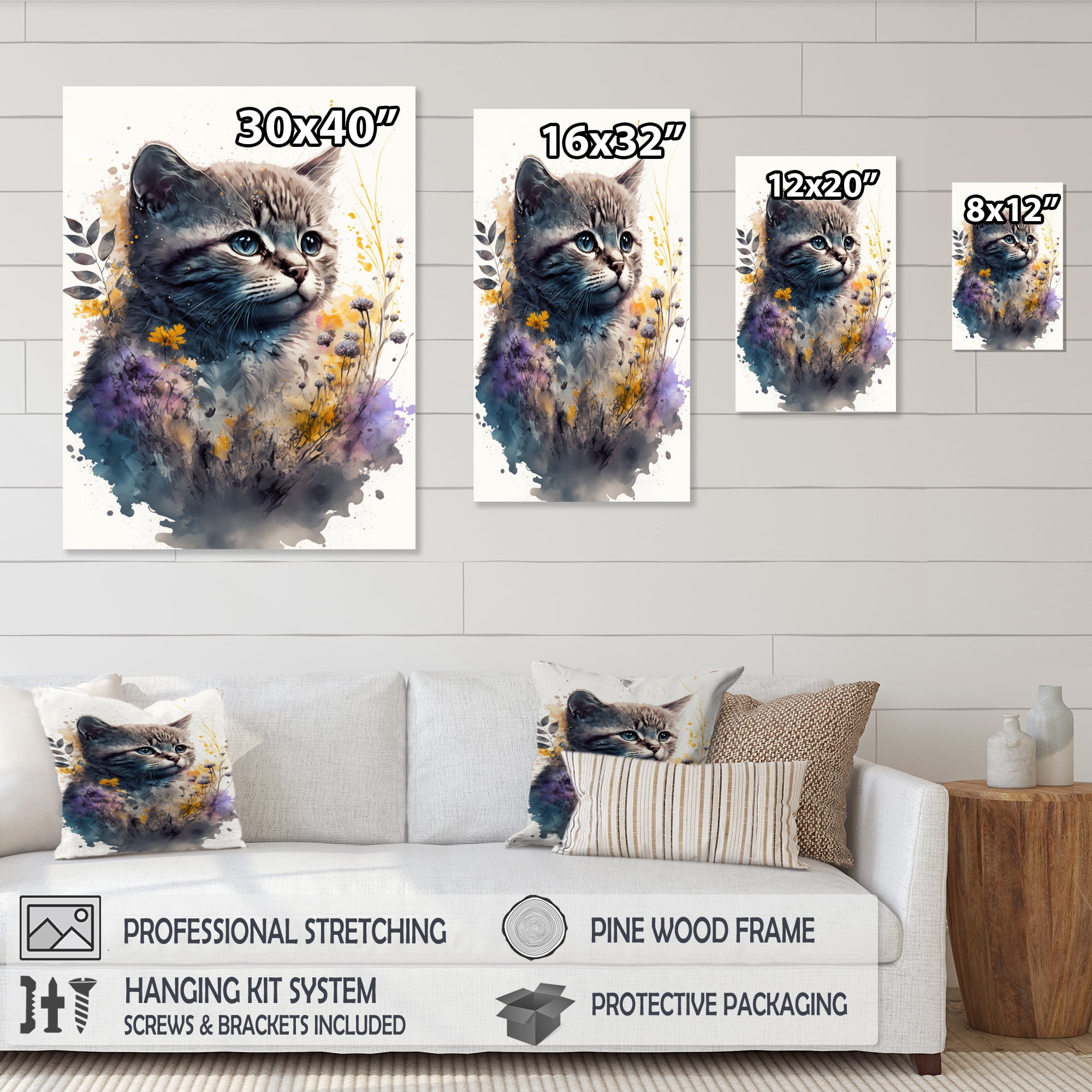 Designart Cute British Cat Floral Art I Canvas Wall Art