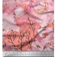 thumbnail image 1 of Soimoi Orange Georgette Viscose Fabric Branch & Peach Flower Watercolor Print Fabric by The Yard 42 Inch Wide, 1 of 3