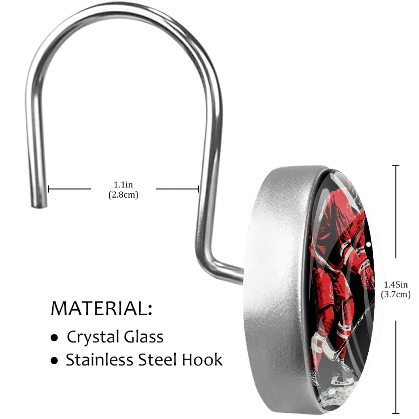 Rink Ice Hockey Racing Shower Curtain Hooks Round Crystal Glass, Set of 12 Shower Curtain Rings - Shower Hooks for Curtain Shower Rings