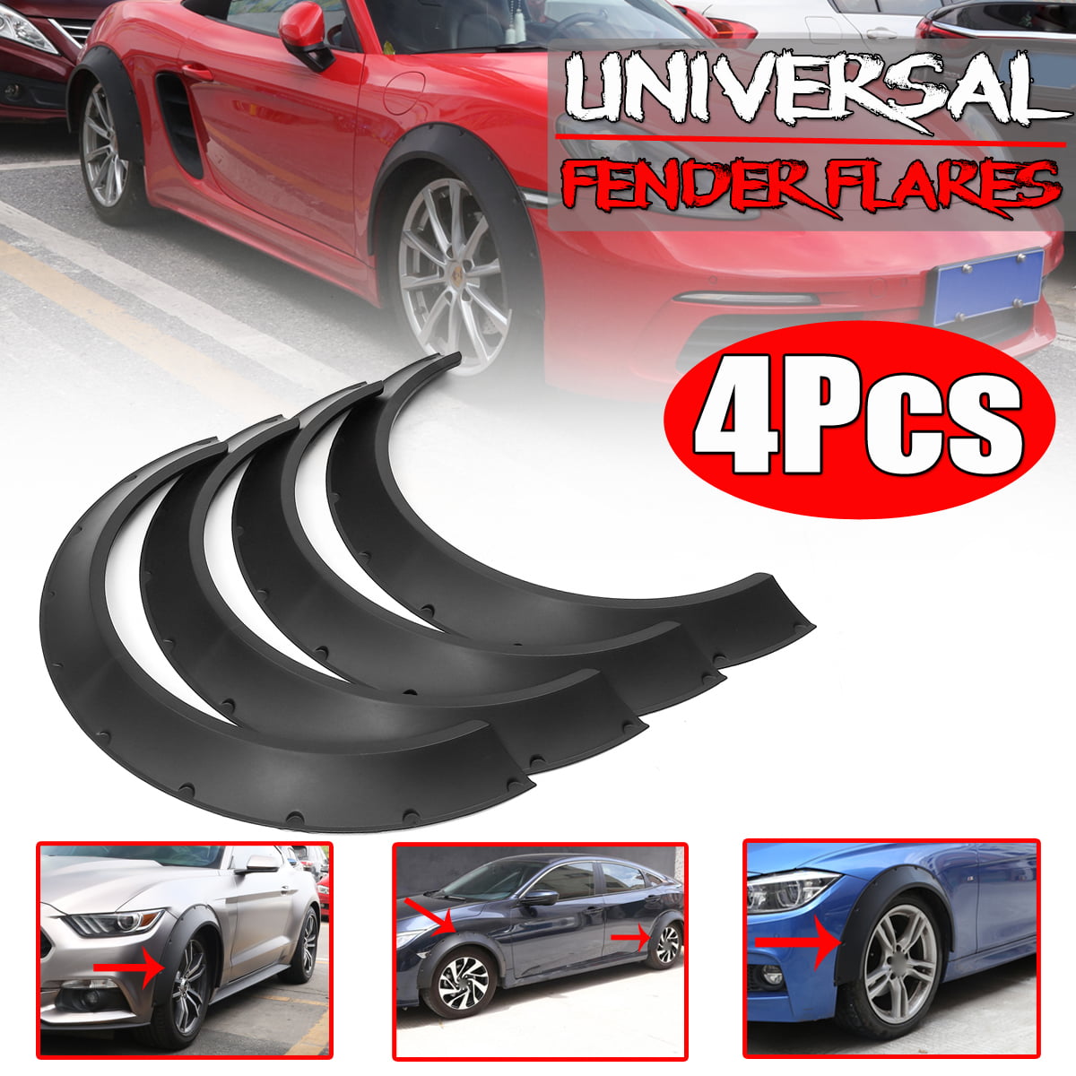 4x 3.5/'/' Universal Car Front Rear Fender Flares Wide Body Kit Wheel Arches Cover