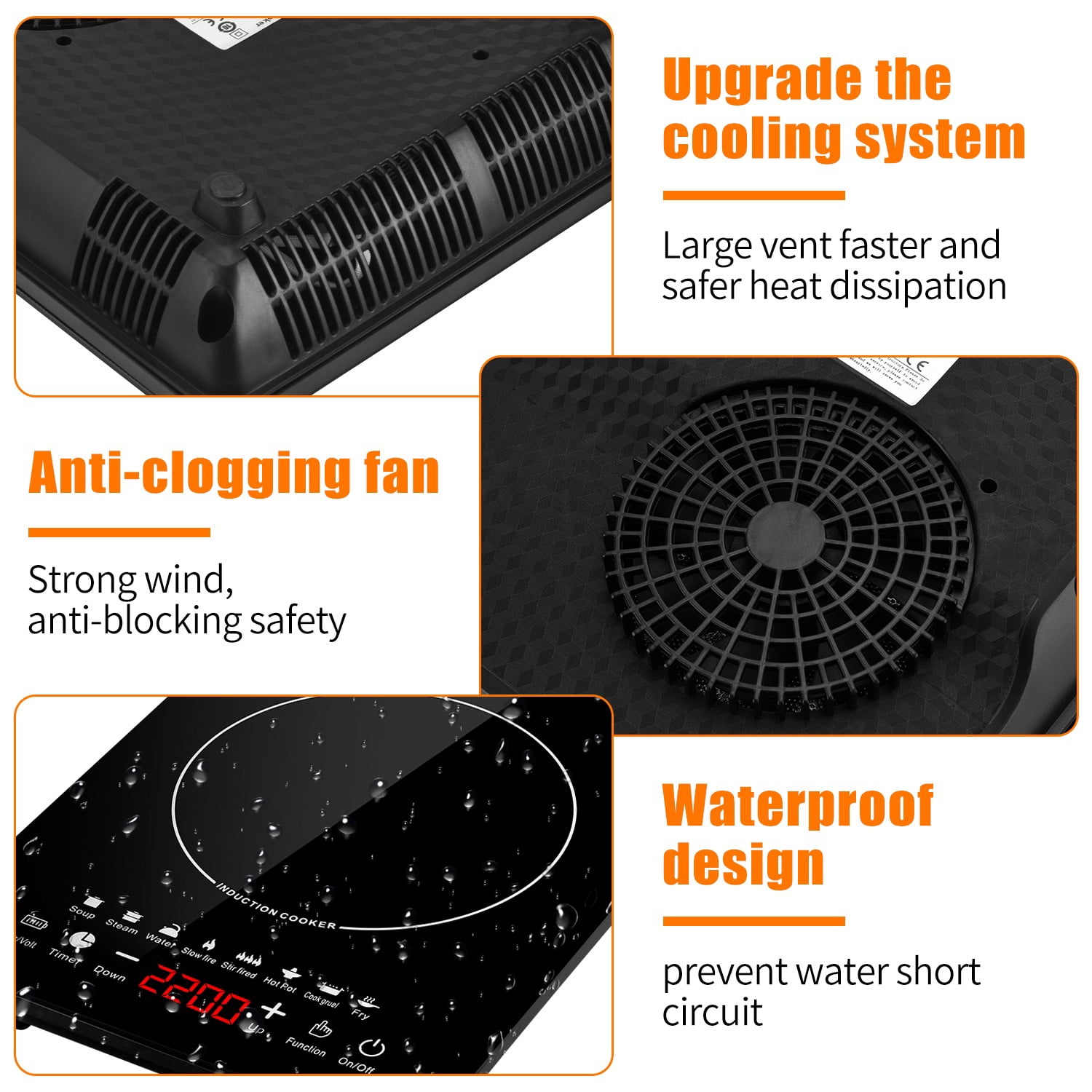 Cikuci 2200W Portable Induction Countertop Burner, 8 Temp Levels, Timer,  Auto Pot Detection, Child Safety Lock