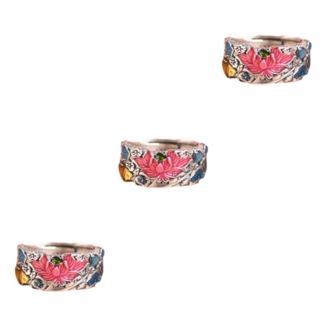 ZheElen Creative Lotus Flower Adjustable Rings Inner Peace With Stunning Jewelry Silver silver 3Set