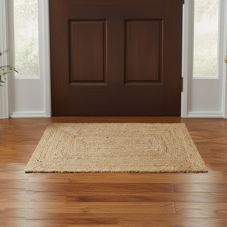 · REDEARTH · Rectangular Area Rug - 2'x3' Braided Natural Jute with Non-Skid Backing - Handwoven Boho Rug for Bedroom, Kitchen, Living Room - Aesthetic Home Decor - Durable Handmade Rug, Set of 2