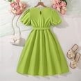 thumbnail image 4 of Ruyang Girls Puff Sleeves Big Swing Dress Bow A-line Waist-Hugging Dresses New Summer Style Temperament Fashionable Skirt for Girls, 4 of 9