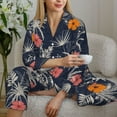thumbnail image 6 of Pajama Sets for Women 2 Pcs, Retro Hawaiian Style Button Down Long Sleeve Sleepwear Lounge PJ Sets, 6 of 6