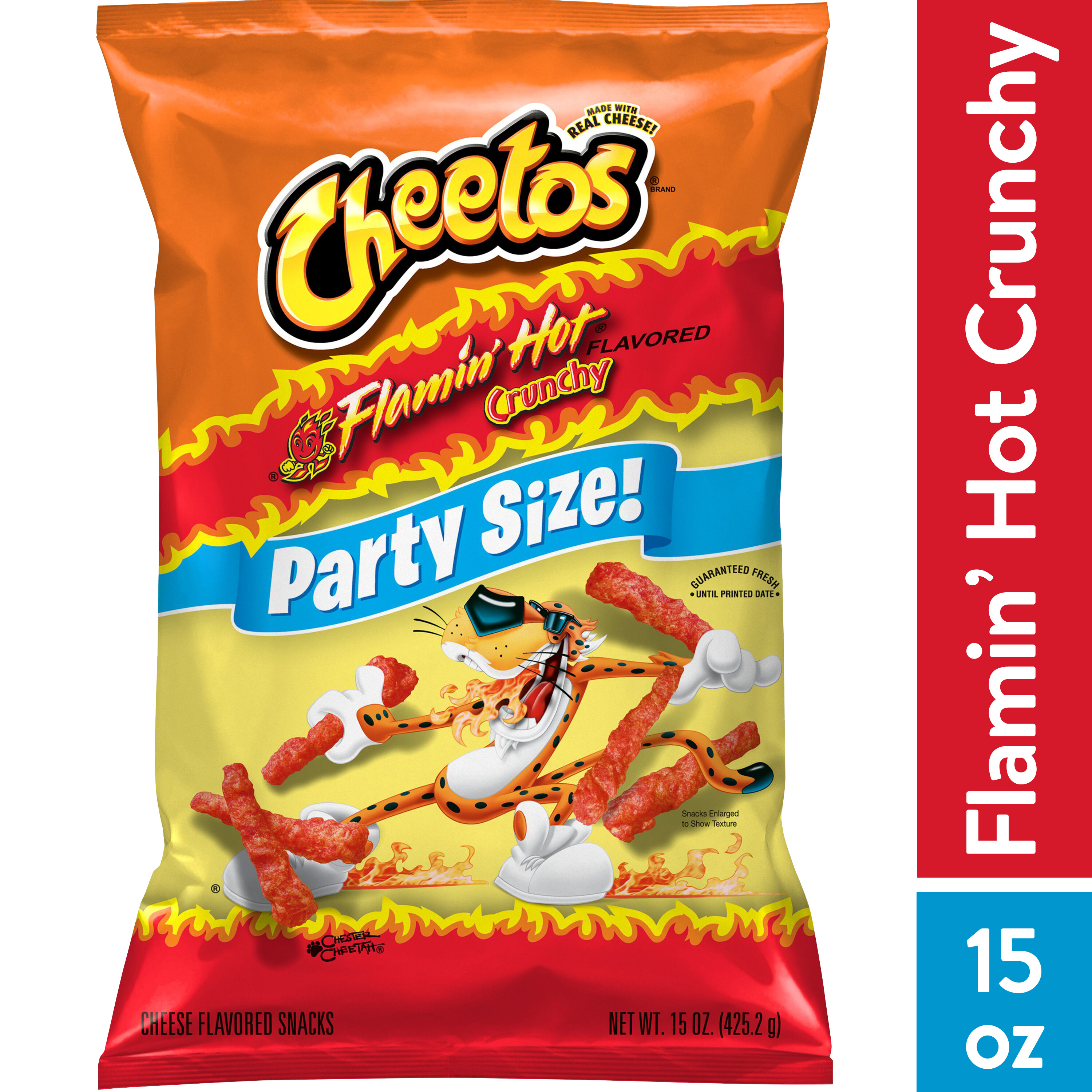 Cheetos Crunchy Flamin' Hot Cheese Flavored Snacks, Party Size, 15 oz Bag