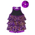 thumbnail image 4 of iiniim Costume de Danse pour Filles, Robe à Volants avec Paillettes, Robe de Performance Latin Jazz avec Attache-Cheveux Violet 12, 4 of 5
