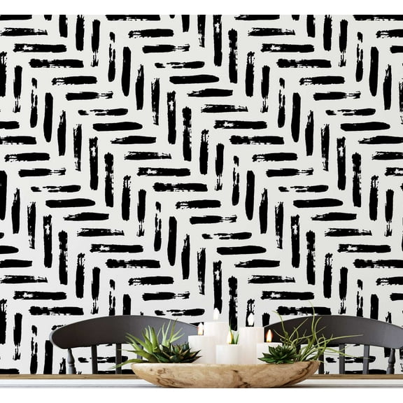 S4sassy Removable Contemporary Black Wall Decor, Blue Brushstroke Dash Print Textured Contact Paper for Walls, Cabinet, Dresser, Self Adhesive Vinyl Wallpaper Roll, Waterproof Contact Paper - 25"x60"