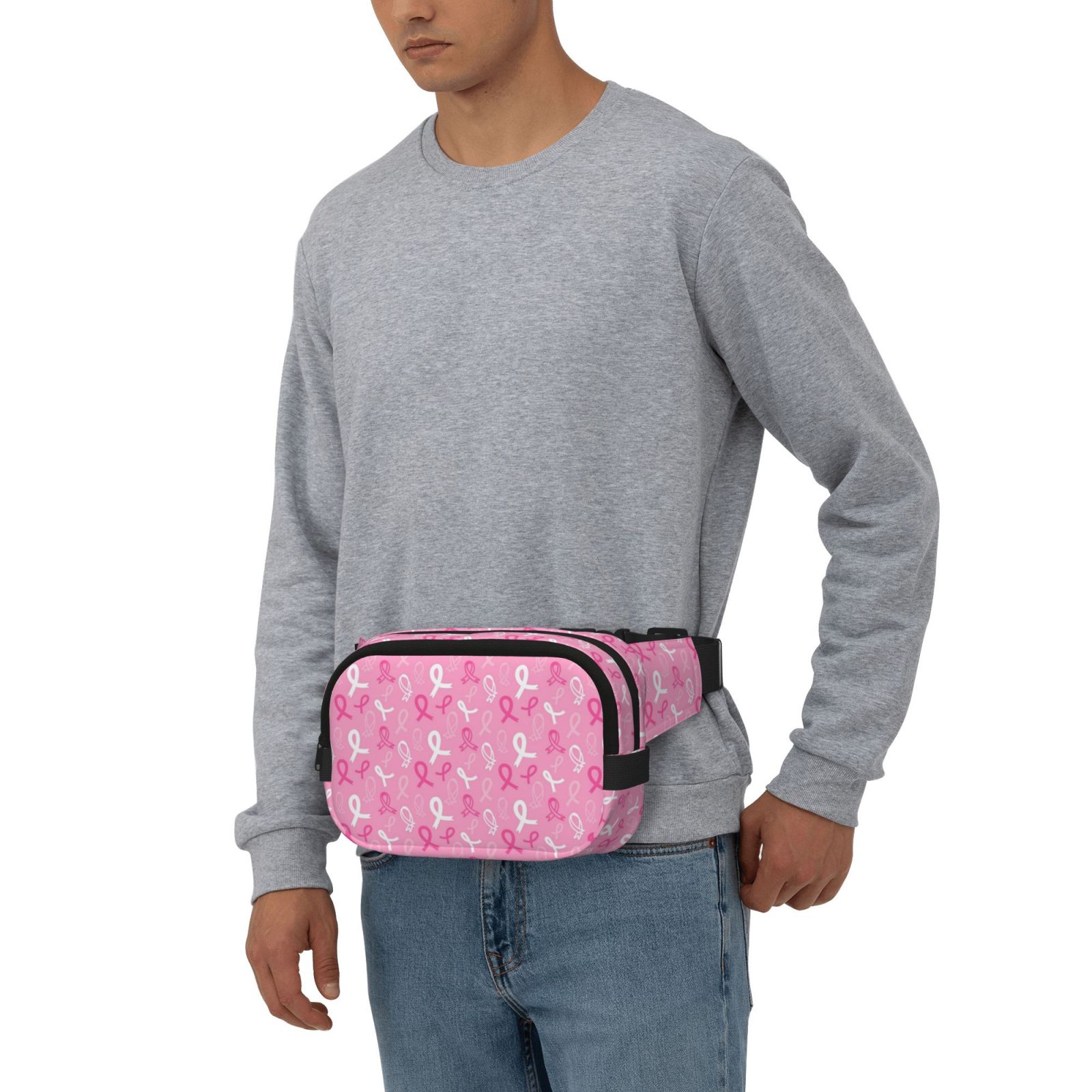 Kuqiui Breast Cancer Awareness (3) Print Fanny Packs for Women Cross Body Waist Bag Fashionable Fanny Pack Designer Workout Hiking Waist Pack Running Travel Gym