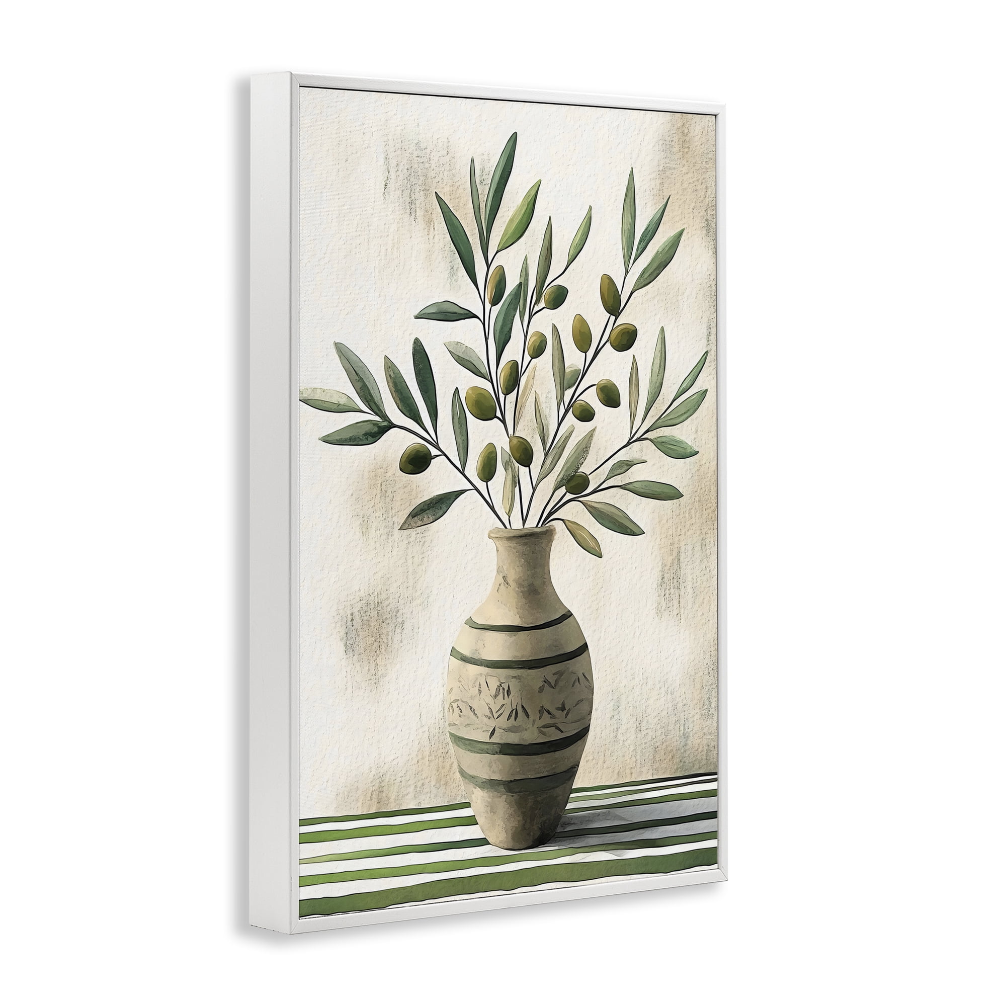 Stupell Industries Vase of Olive Branches White Framed Giclee Art, design by Creative Studio
