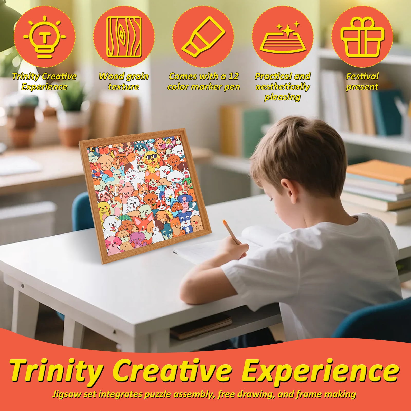 NUAHRHY DIY Wooden Animal Puzzle Frame, Coloring Animal Doodling Jigsaw Puzzle with 12 Color Marker Pens, Creative Art Craft Set, Educational Cartoon Doodling Puzzle Activity