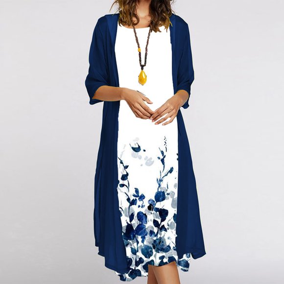 TIMIFIS Women Maxi Dress Floral Print Flowy Irregular Hem Sleeveless Dress with Long Jacket 2 Piece Set Wedding Guest ummer