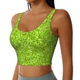 thumbnail image 2 of Fotbe Lime green glitter Pattern Womens' Sports Bra Longline Wirefree Padded with Medium Support Sports Moisture-Wicking Workou Vest,Tank Top-, 2 of 7